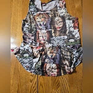 Blush Multicolor Graphic  Designed Hàlter Top Blouse Size L